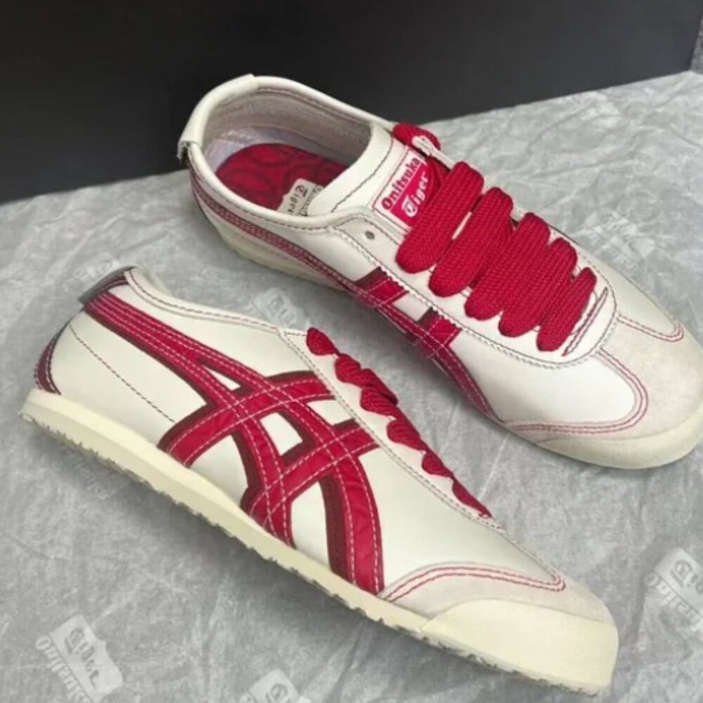Onitsuka Tiger by Asics White Sneakers with Pink-Red Stripes - Picture 2 of 8